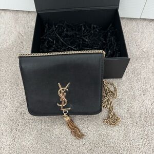 Yves Saint Laurent Black Crossbody Bag with Gold Accents